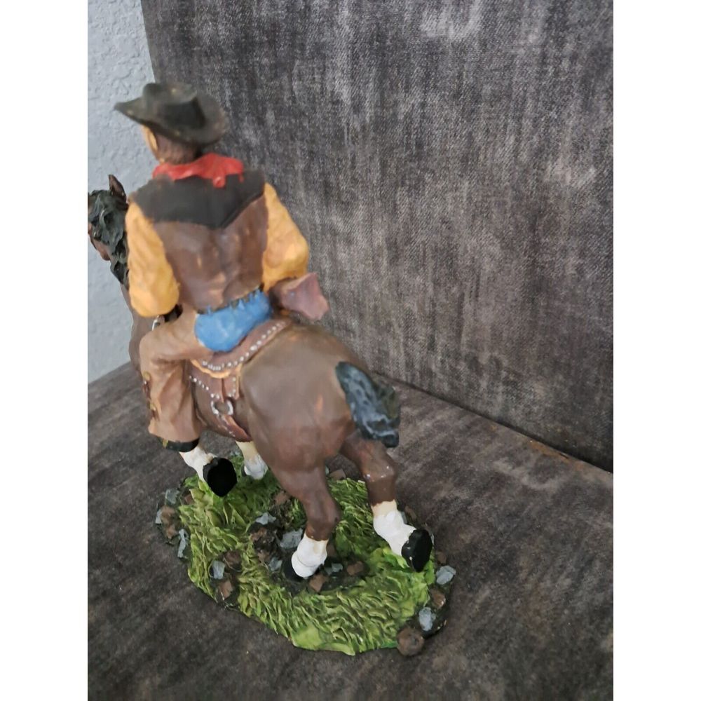 Western Desert Cowboy On Saddleback Riding Brown Stallion Horse Figurine - Picture 8 of 9